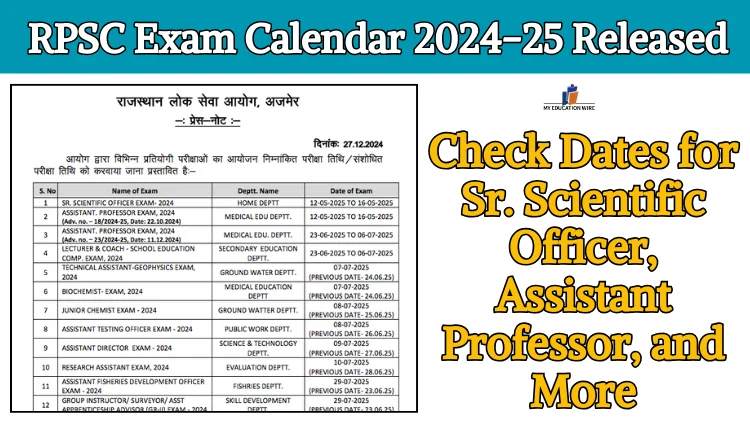 RPSC Exam Calendar 2025