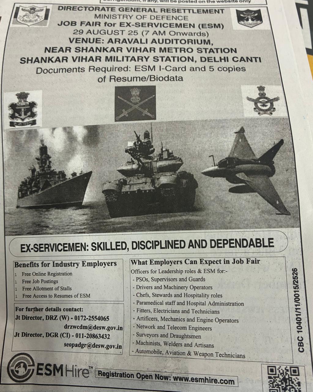 Ex-Service men job Fair 2025 by DGR Ministry of Defence