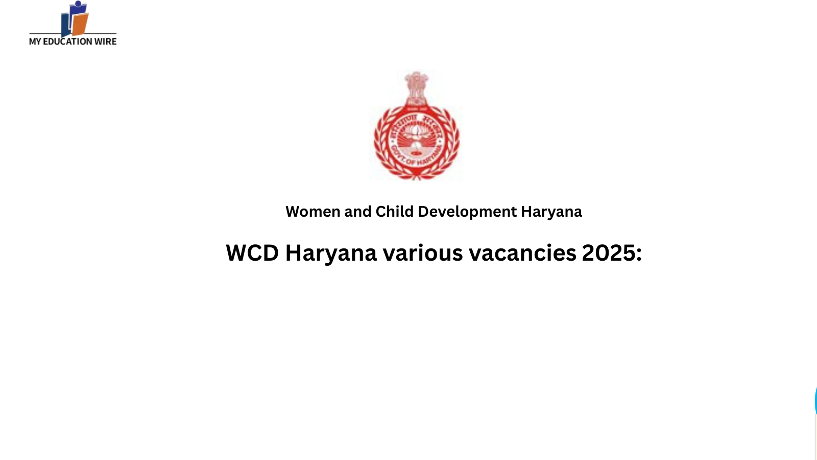 WCD Haryana various vacancies 2025: