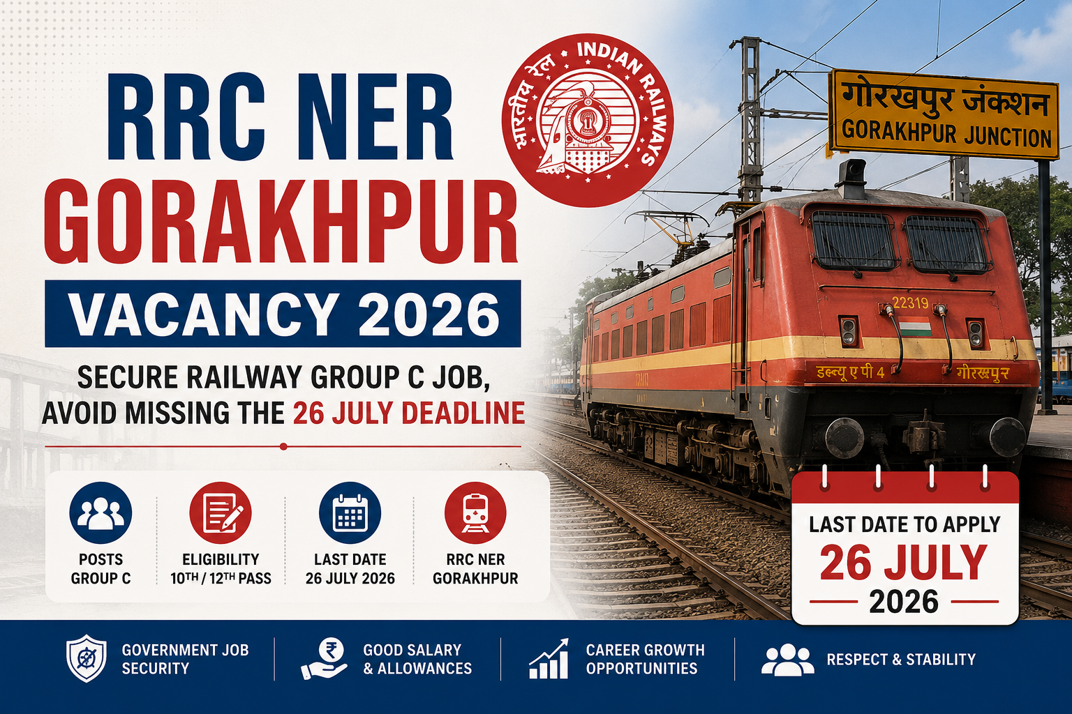 RRC NER Gorakhpur Vacancy 2026: Secure Railway Group C Job, Avoid Missing the 26 July Deadline