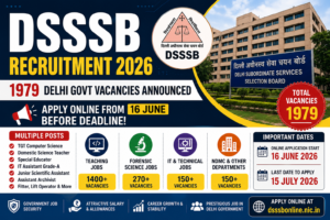 DSSSB Recruitment 2026: 1979 Delhi Govt Vacancies Announced – Apply Online from 16 June Before Deadline