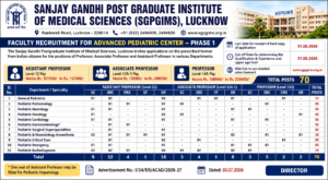 SGPGIMS Faculty Recruitment 2026:
